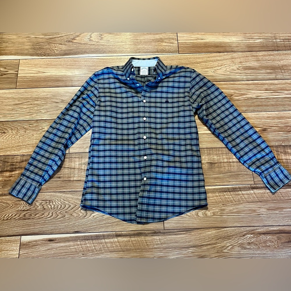 Brooks Brothers Blue and Gray Plaid Regent Fit Button-Down Shirt